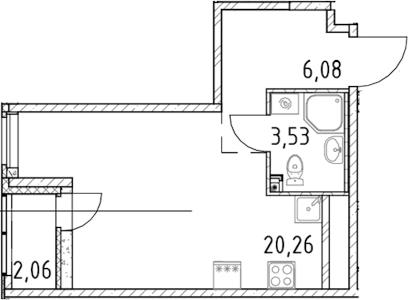 Квартира студия 29.87 м², 23/23 эт., ЖК «Город Первых»